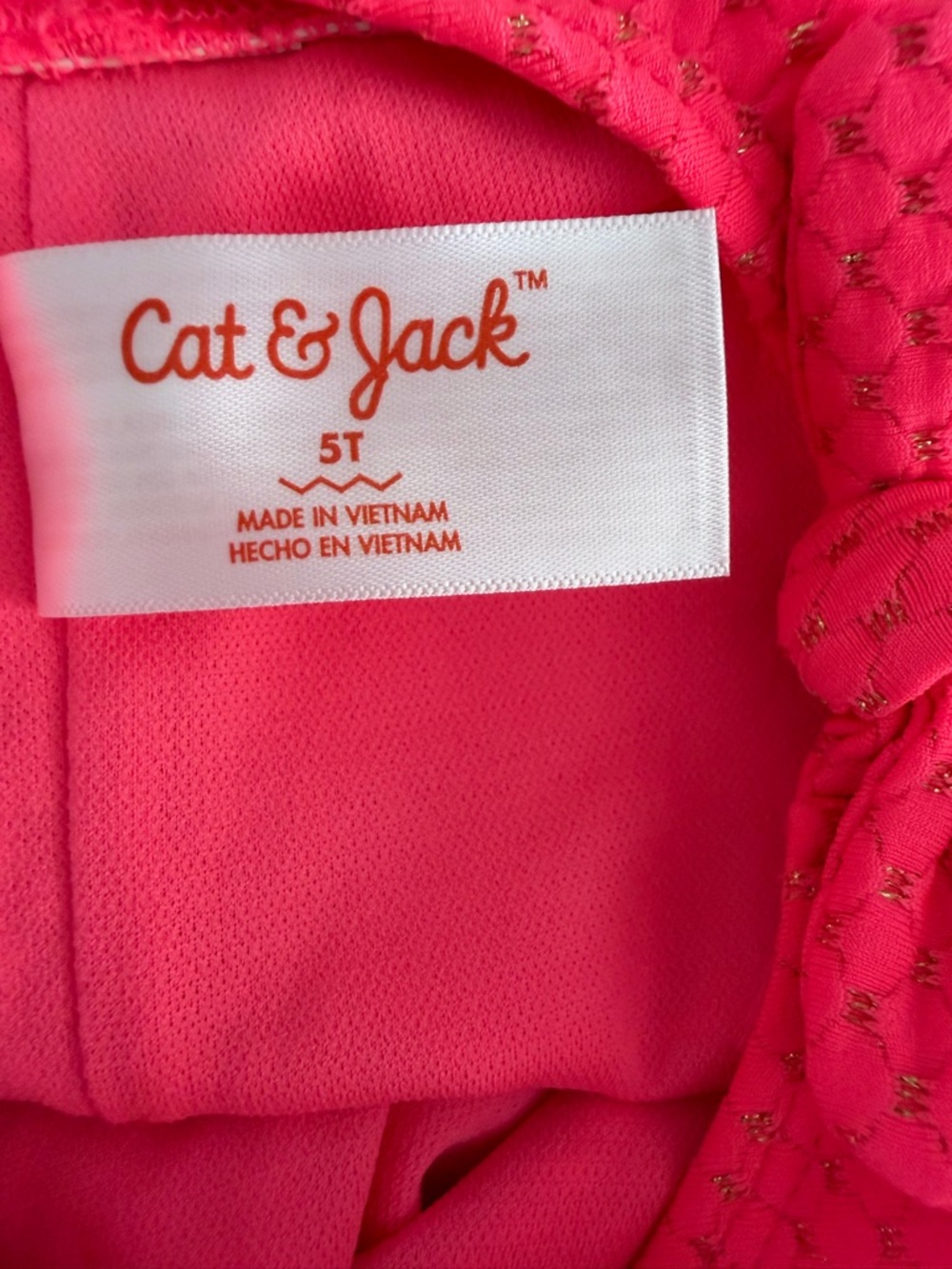 Cat & Jack Neon Pink Girls' One-Piece Swimsuit Size 5T - Picture 6 of 7